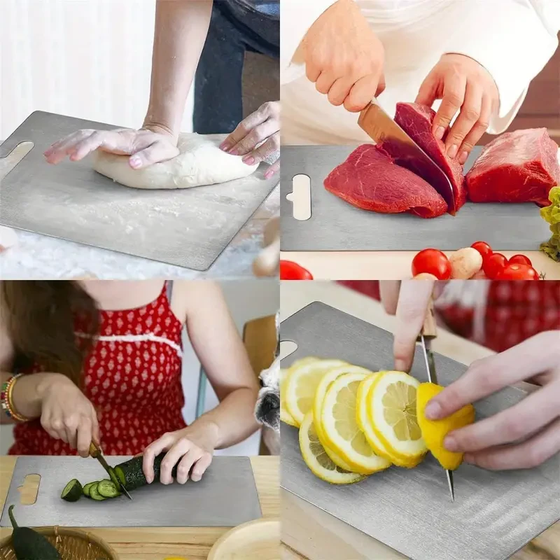 Premium 304 Stainless Steel Kitchen Cutting Surface - Dual-Sided, Food-Safe - Suitable for Meat, Fruit, Vegetables - Easy Clean, Portable Essential for Home Cooking - Contact-Ready for Foods