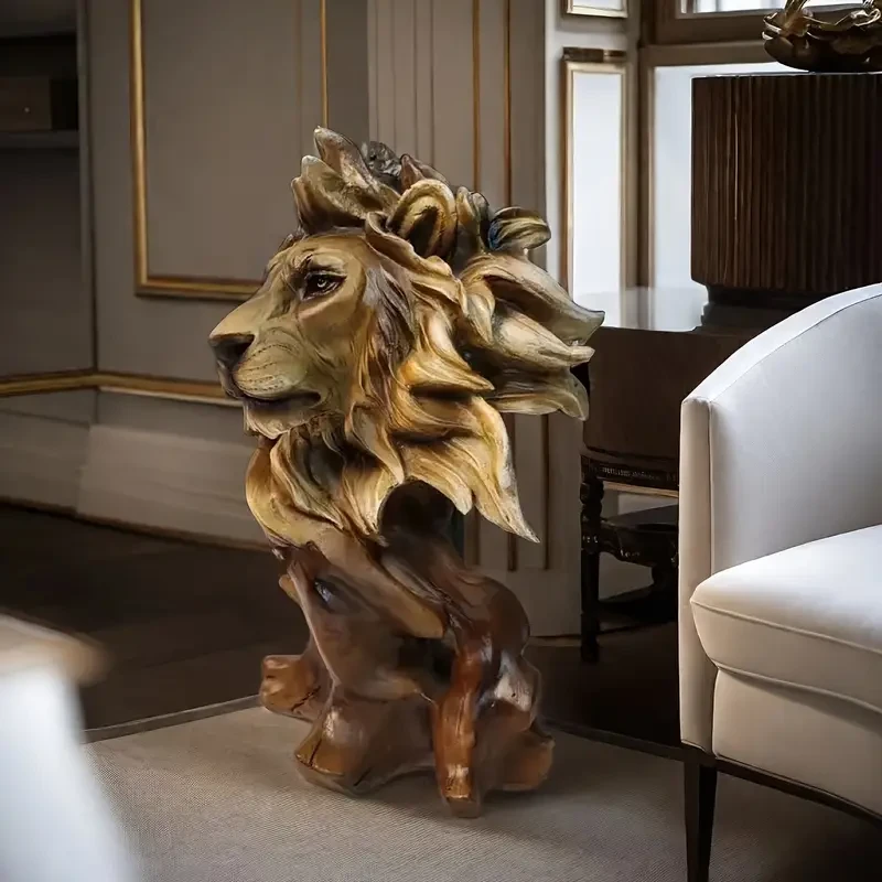 1pc Majestic Resin Lion Head Statue - Artwork for Luxury Living Rooms