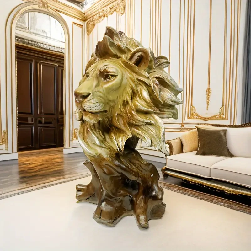 1pc Majestic Resin Lion Head Statue - Artwork for Luxury Living Rooms
