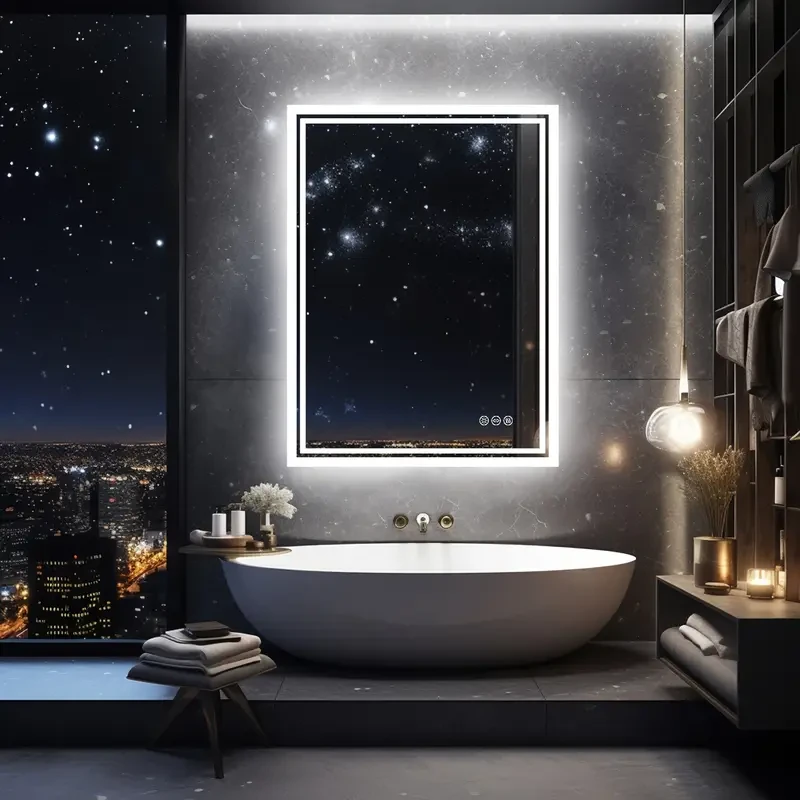 Wisfor Illuminated LED Bathroom Mirror: 600 X 800mm Dimmable Wall Vanity Mirror With Demister Pad Smart Touch Sensor Backlit Lighted Makeup Mirror, 3 Lighting Colors, Vertical Or Horizontal For Livingroom, Restroom, Bathroom