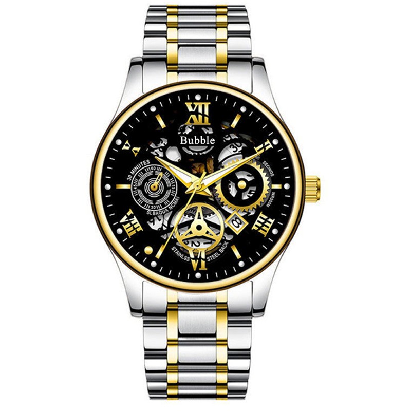 UTHAI Men's Luxury Quartz Watch Versatile Waterproof Roman Hollow Dial