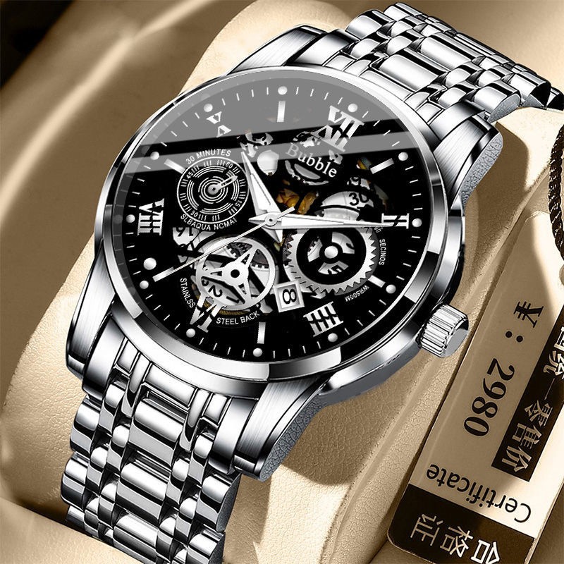 UTHAI Men's Luxury Quartz Watch Versatile Waterproof Roman Hollow Dial