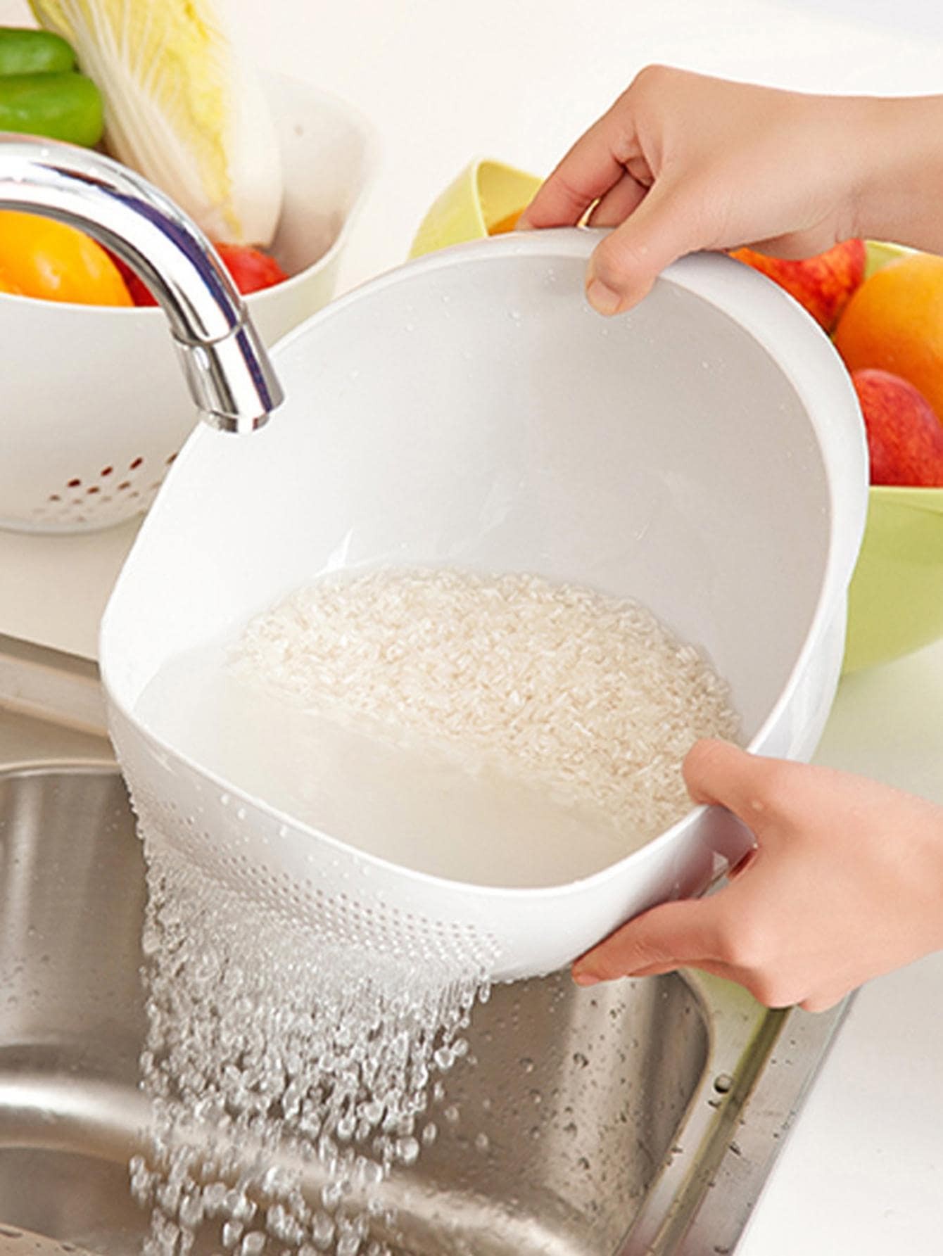 Silicone Colander Drain Basket Rice Bowl, Fruit Washing Basket