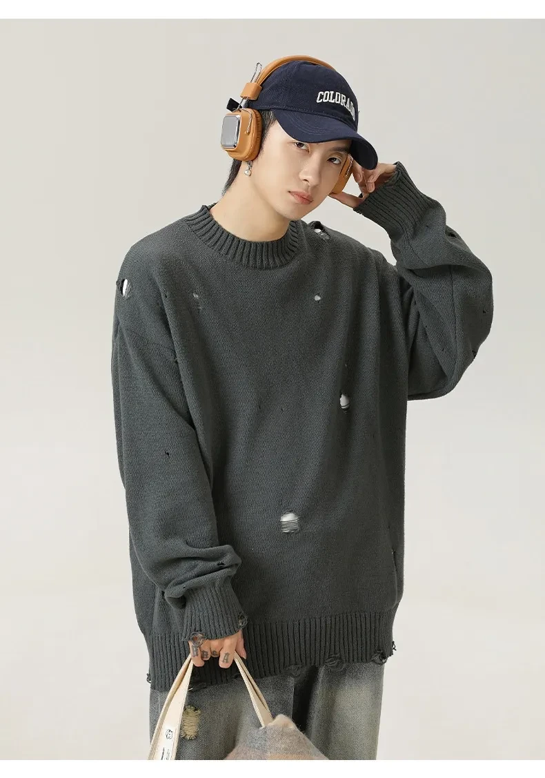 Irregular Hollow-out Ripped Chenille Velvet Sweater