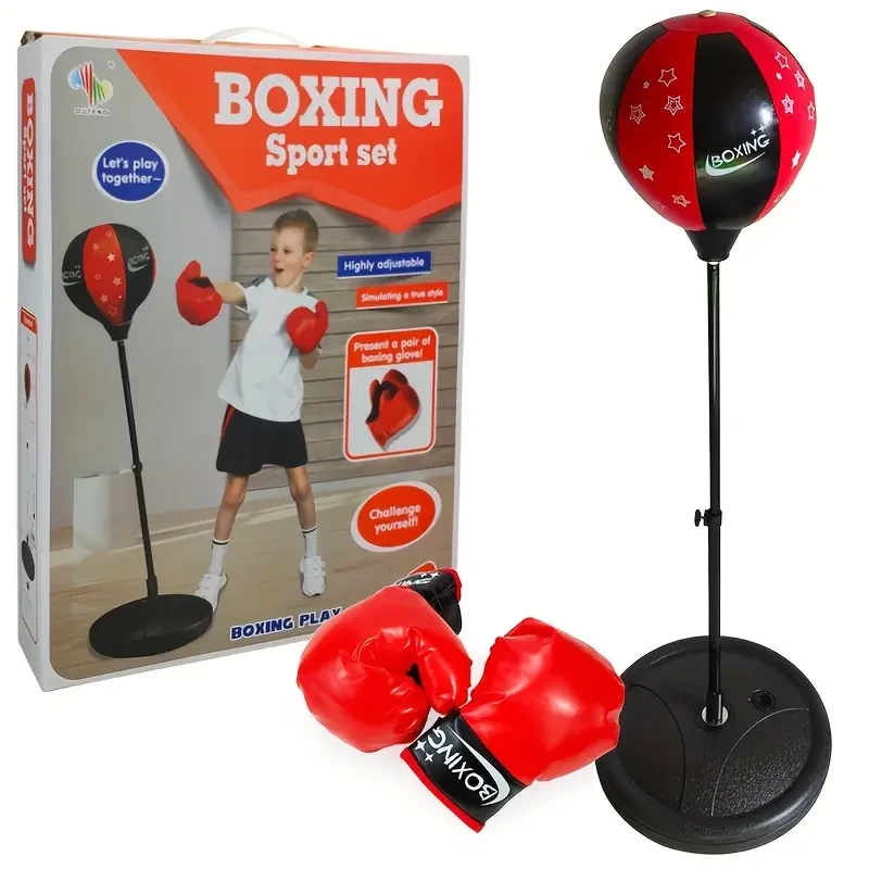 Kids Boxing Play Set with Adjustable Stand 109.22cm Height, Punching Ball & Gloves Set, Durable Indoor & Outdoor Toy for Children Ages 3-6  Black