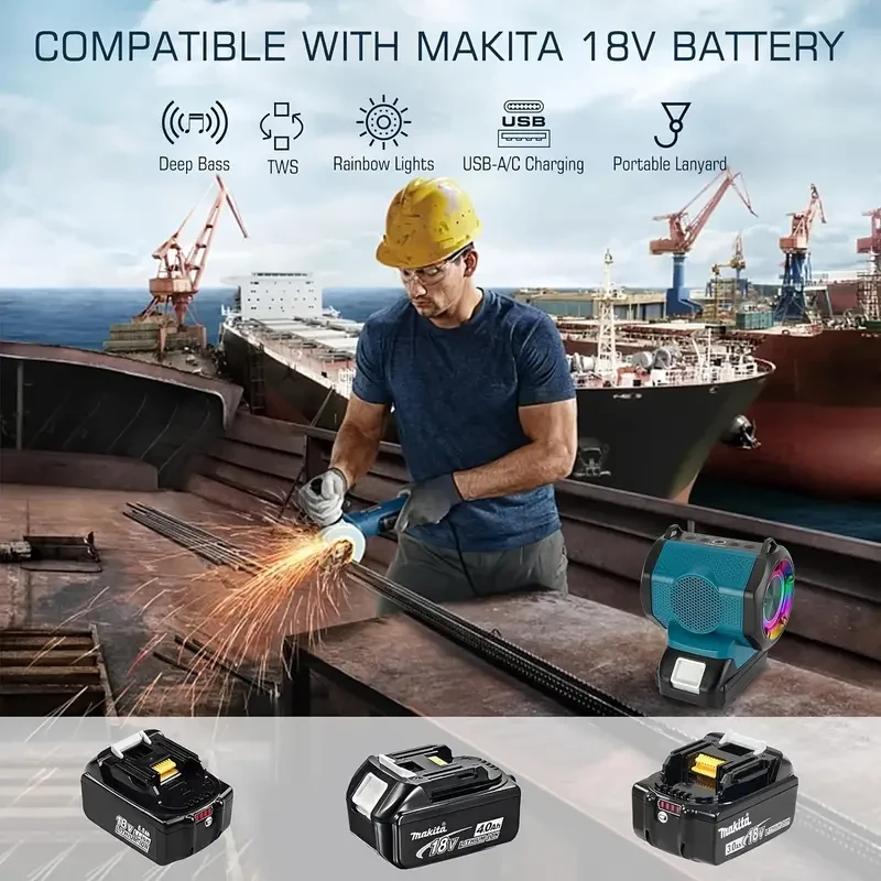 Cordless Wireless Speaker Fits Makita LXT 18V Battery Battery Not Included