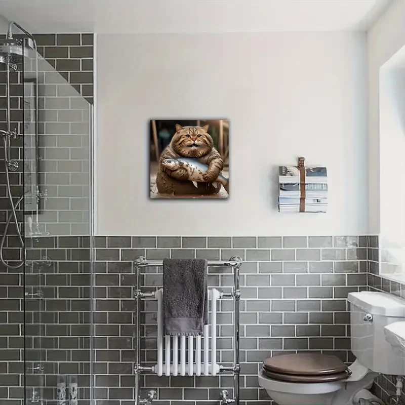 Funny Large Cat Catching Fish Art Poster