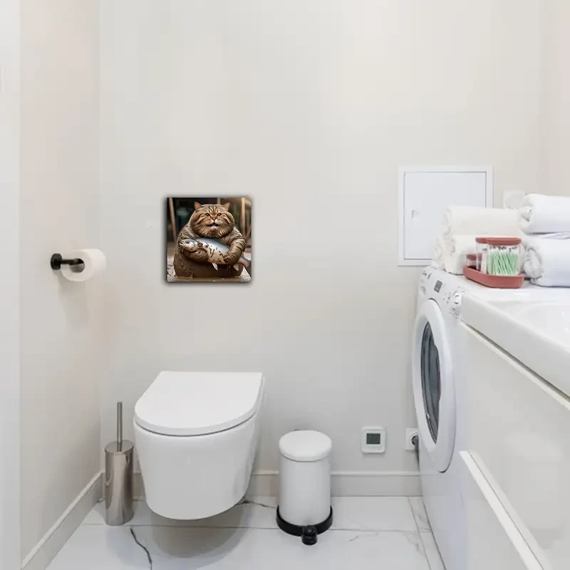 Funny Large Cat Catching Fish Art Poster