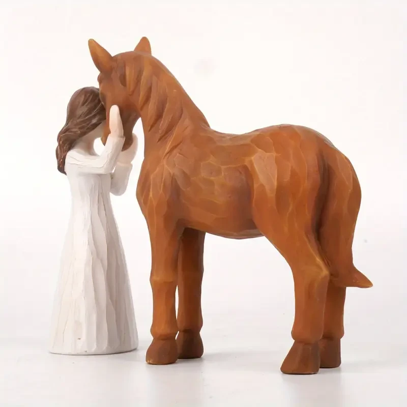Hand-Painted Resin Horse and Girl Figurine - Equestrian Enthusiast Collectible, Sculpted ABS Figure for Horse Lovers, Ideal for Collectors Aged 14+, Durable Mixed Color Horse Decor, Memorable Gift for Women and Girls