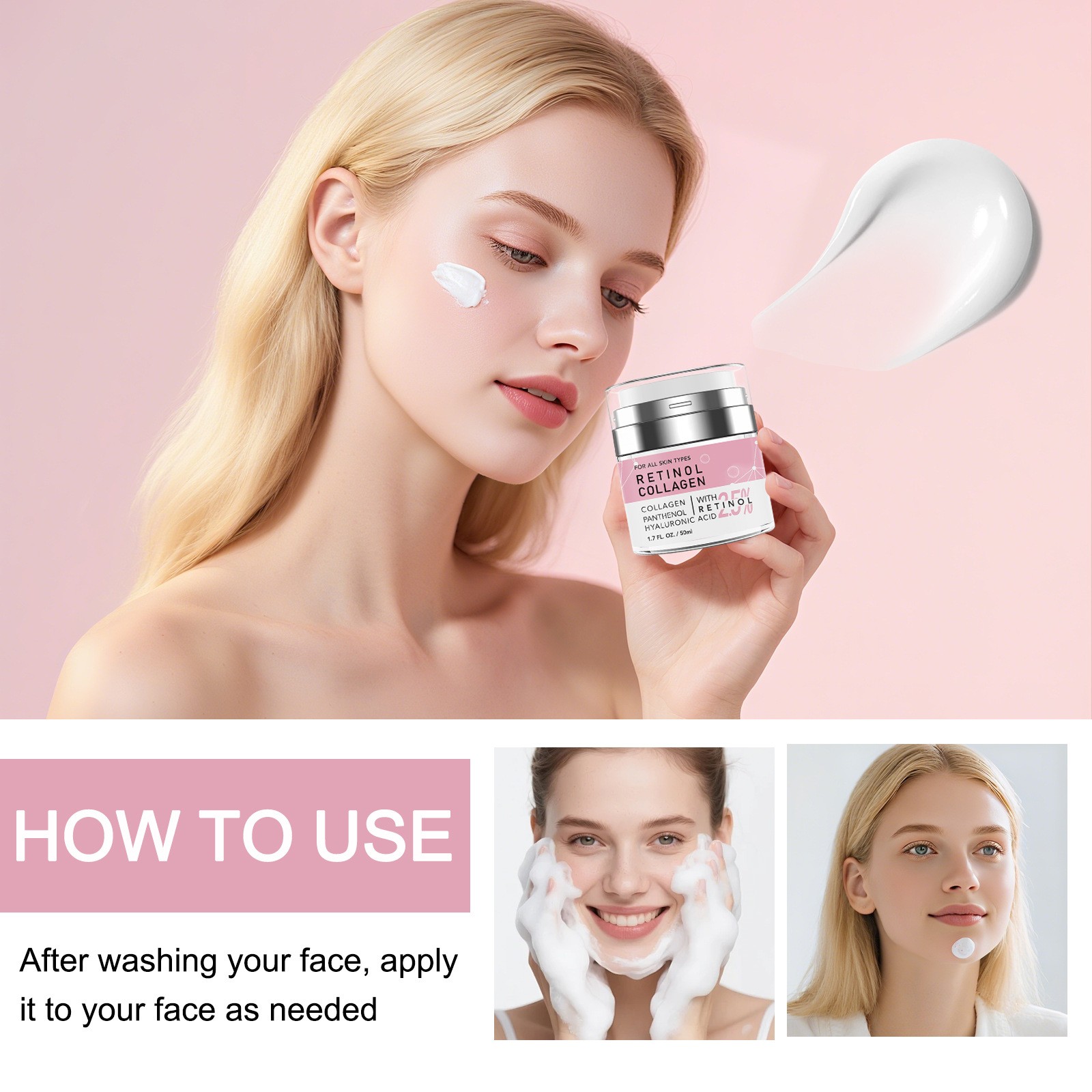 EDENLYSIA Retinol Collagen Day & Night Face Cream - Hypoallergenic Anti-Aging Facial Moisturizer with Hyaluronic Acid, Vitamin C, E, Plant-Based Squalane for Hydration, Even Skin Tone - For All Skin Types, 50g