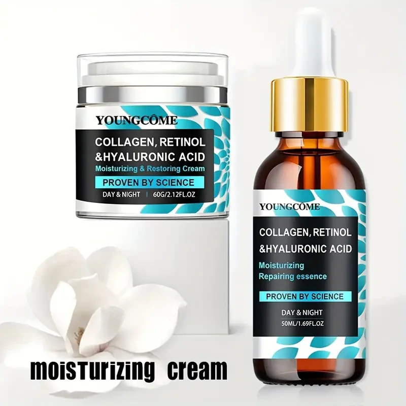 Moisturizing & Restoring Cream And Essence Set, Contains Collagen, Retinol And Hyaluronic Acid, Moisturizing Firming Nourishing Facial Skin Care Set With Plant Squalane Father's Day Gift