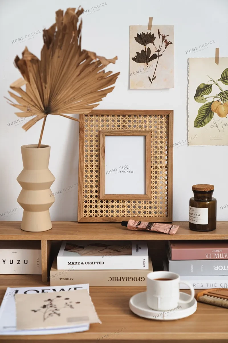 Rectangular Solid Wood Rattan Photo Frame