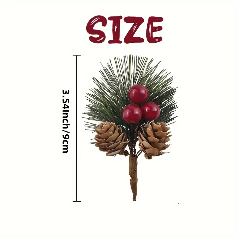 24PCS Artificial Pine Picks with Red Berries and Pinecones, Americana Style Faux Pine Needle Sprigs, Plastic Christmas Craft Greens for DIY Wreaths, Seasonal Decor Without Electricity, Featherless