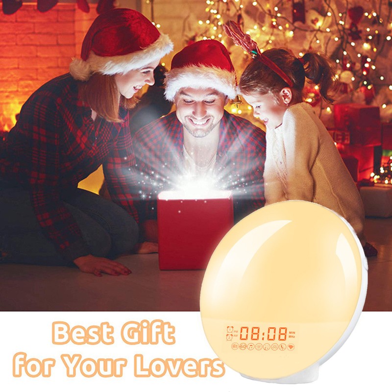 Wake Up Light Alarm Clock Sunrise/Sunset Simulation, Dual Alarms, FM Radio, Nightlight with 7 Colors