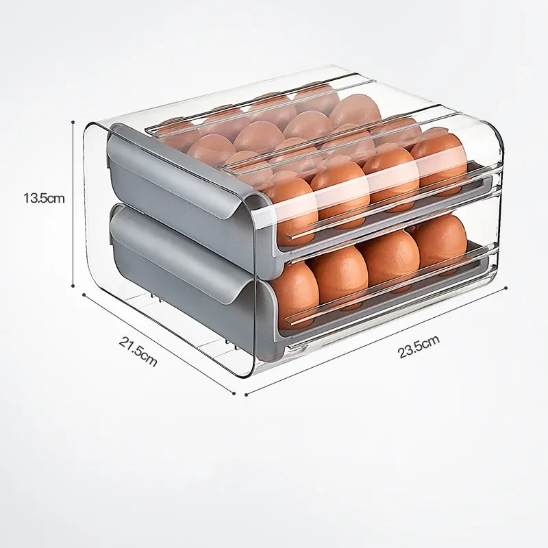Kitchen Drawer Type Transparent Double Layer 32 Grid Egg Box