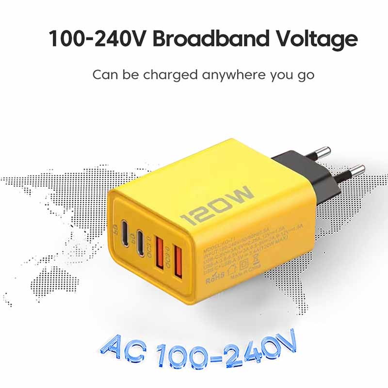 65W 3-Port GaN USB PD Charger - High-Speed Charging Adapter with USB-C to Type-C Cable