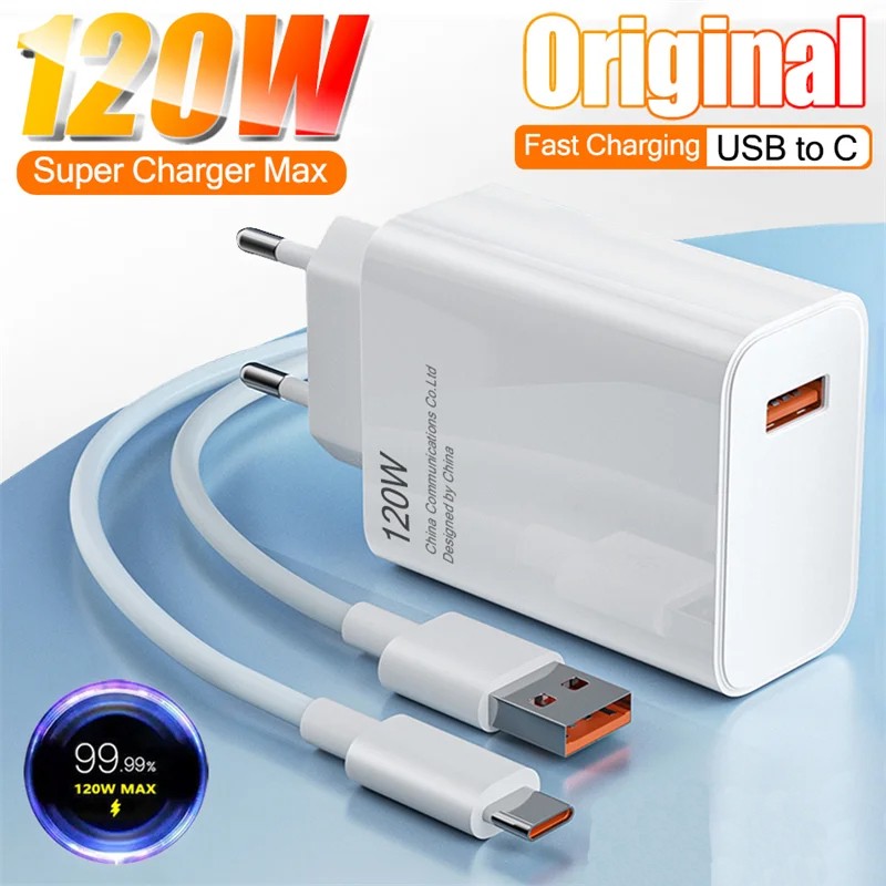 Original 120W Ultra Fast Charger with 6A Type-C USB Turbo Charging Cable