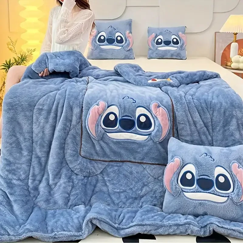 Stitch-Themed Back to School Blanket - Versatile & Portable, Perfect for Car Cushion, Air Conditioning Mat, and Sleep Pillow - Ideal Gift for Birthdays, Christmas, Mother's Day