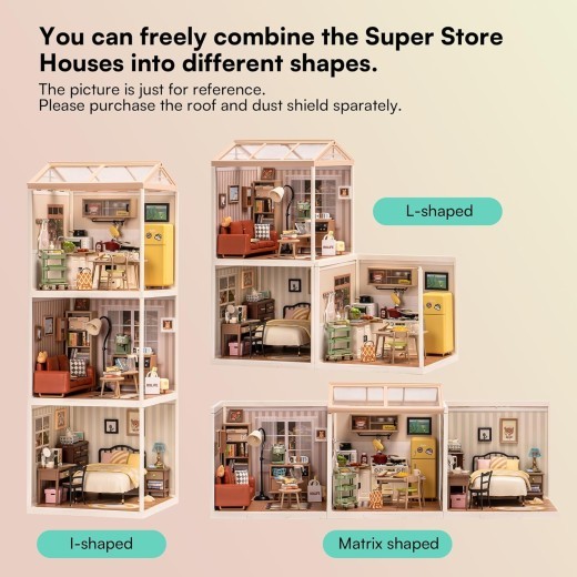ROBOTIME Rolife Cozy Living Lounge DIY Miniature Plastic House Building Set Toys Playset With LED Suitable For Mini Figures Construction Toys Diorama Kit Gifts For Teens Adults DW007