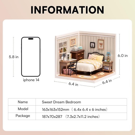ROBOTIME Rolife Sweet Dream Bedroom Miniature House Kits Super World Dolls House Model Kits With Furniture And Accessories Christmas Dollhouse For Girls Craft Kits For Adults DW009