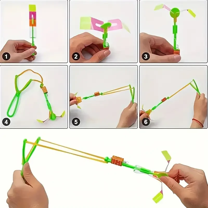 12-Pack LED Light-Up Slingshot Flying Helicopter Toys for Kids  Party Favor Glow in The Dark Fun for Ages 3-6, Durable Plastic, Assorted Colors, Ideal for Birthday, Halloween, and Christmas Gifts