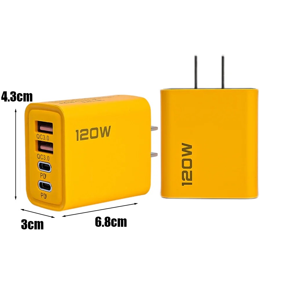4-Port 120W USB-C PD Charger - Quick Charge QC3.0 Adapter