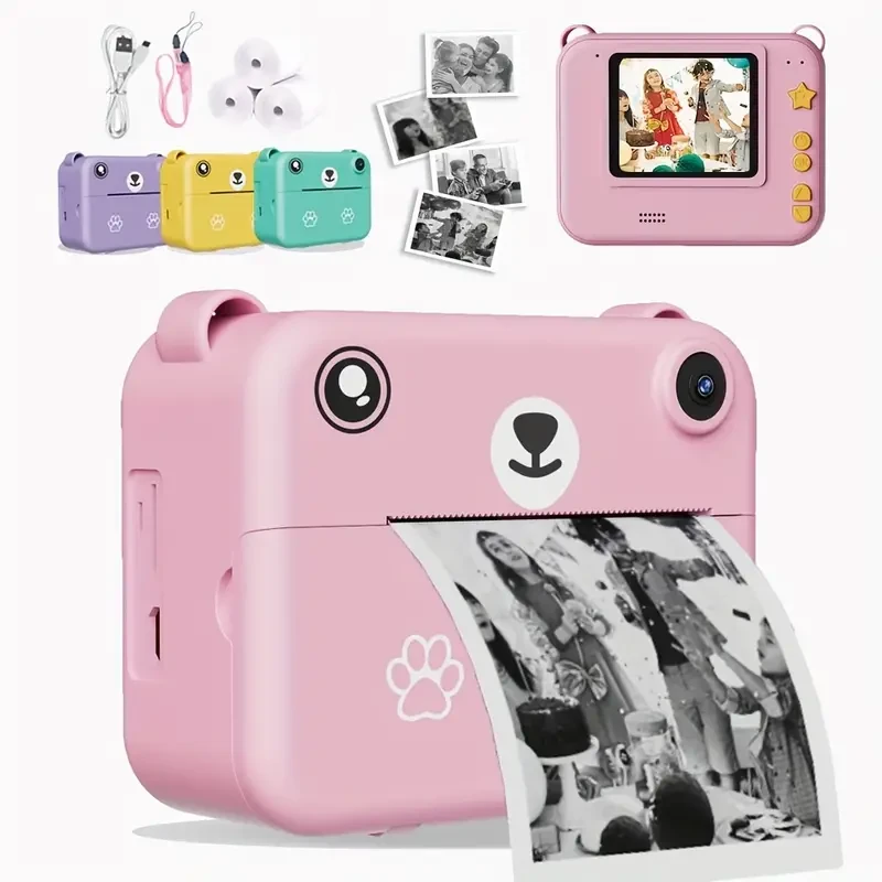 Instant Print Digital Camera for Kids, HD Video, Rechargeable 1500mAh Battery, Timer Function, with 3-12 Years Old, for Christmas & Birthday Gifts