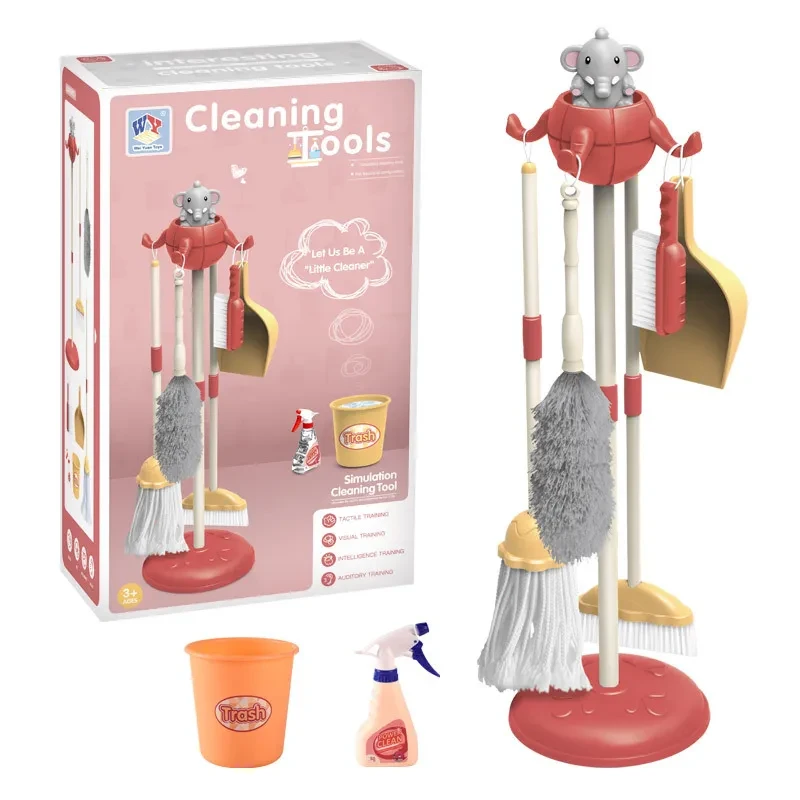 Kids Housework Tool Toys Plastic Cartoon Pretend Play Cleaning Broom Mop Brush Set Educational Toys For Children Gift