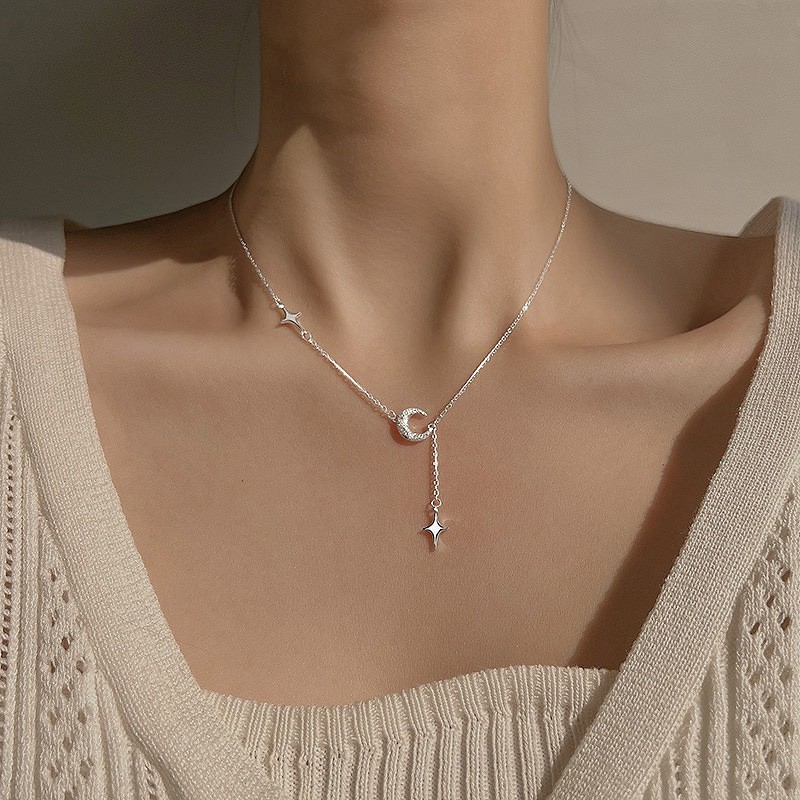New 925 Sterling Silver Moon Star Shape Necklace