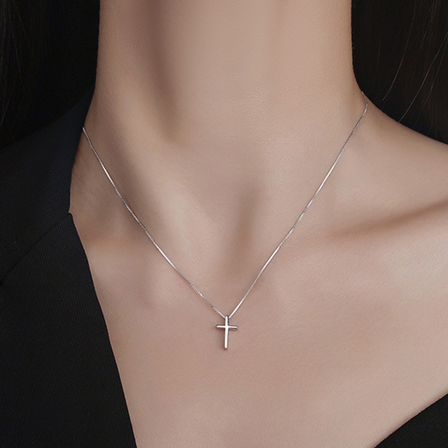 Fashion Silver Color Cross Pendant Necklace