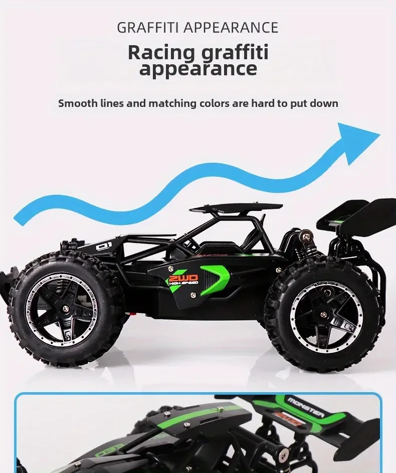 High-Speed 2.4G Remote Control Off-Road Car for Youngsters - Rechargeable, Durable Plastic, Green/Blue