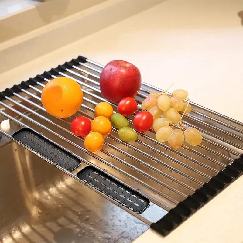 Stainless Steel Telescopic Folding Drain Rack For Kitchen Dishes