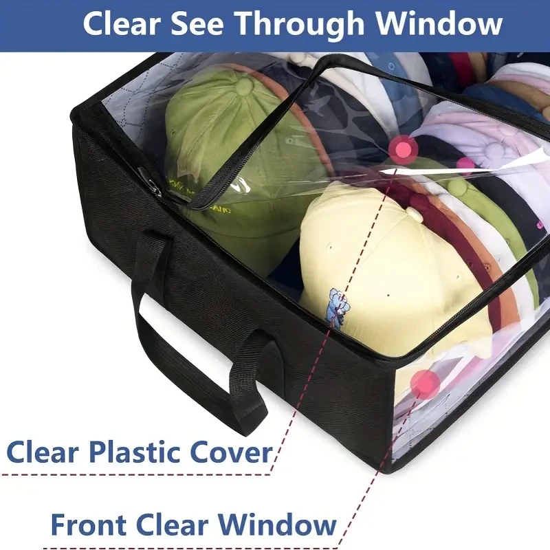 1pc Large Capacity Hat Storage Box, Holds Up To 40 Baseball Caps, Wide Closet Hat Organizer, Portable Transparent Hat Storage Box With Handle, Ideal Hat Supplies