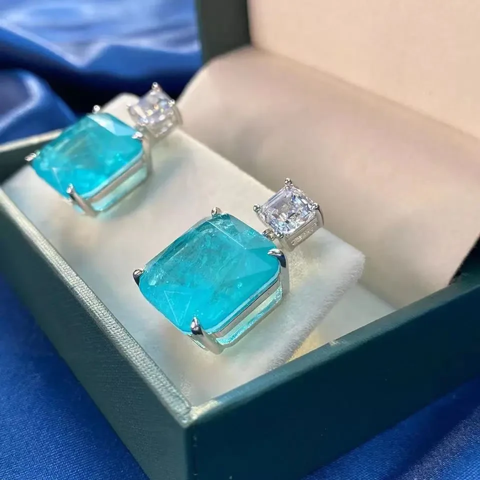 Korean Popcorn Stone Ice Flower Zircon Green Temperament Square Super Fairy