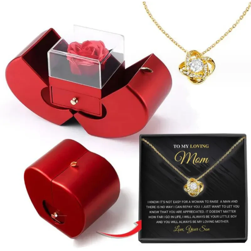 Artificial Rose Flower Box With Necklace