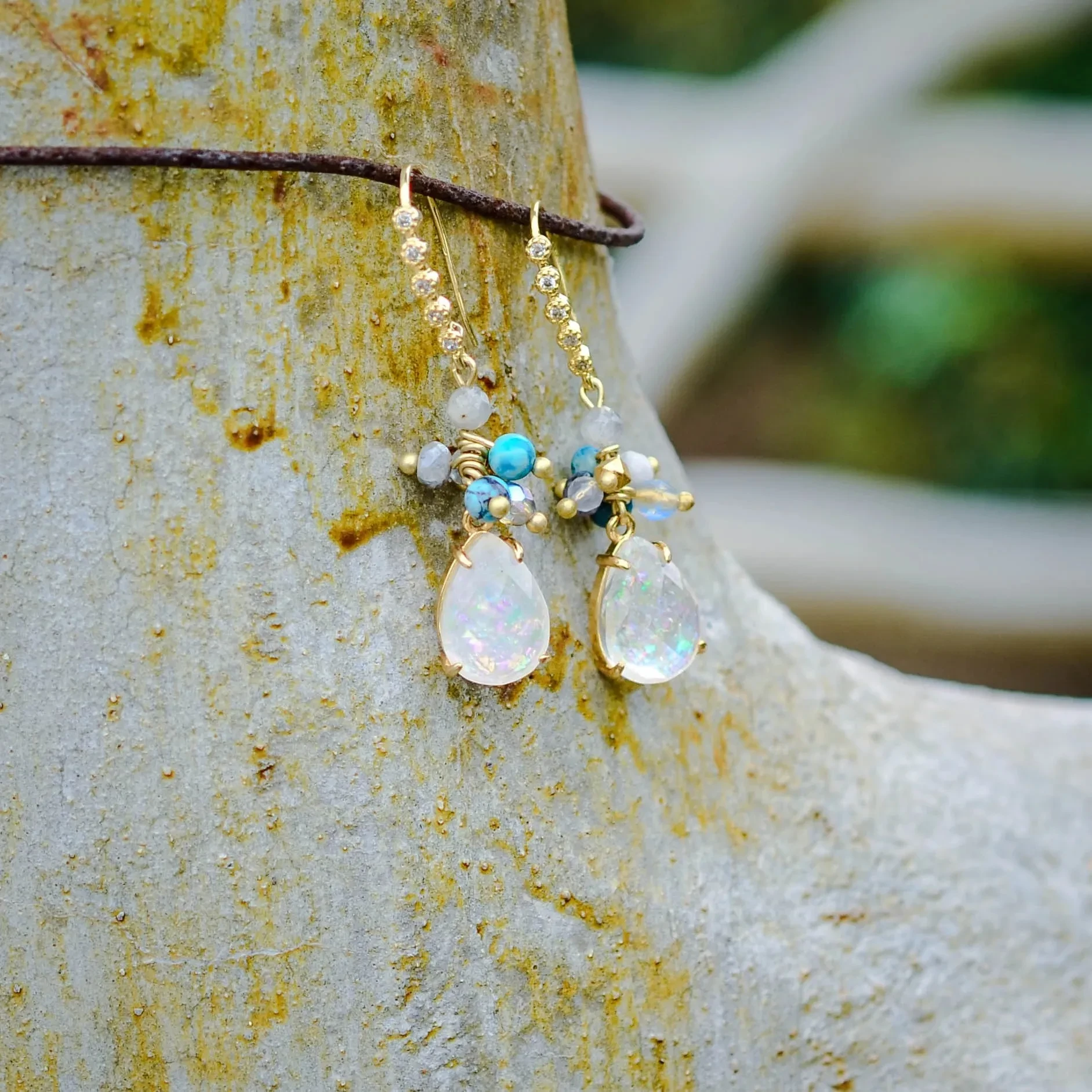 European And American Popular Accessories Drop-shaped Opal Earrings Fashion Natural Stone