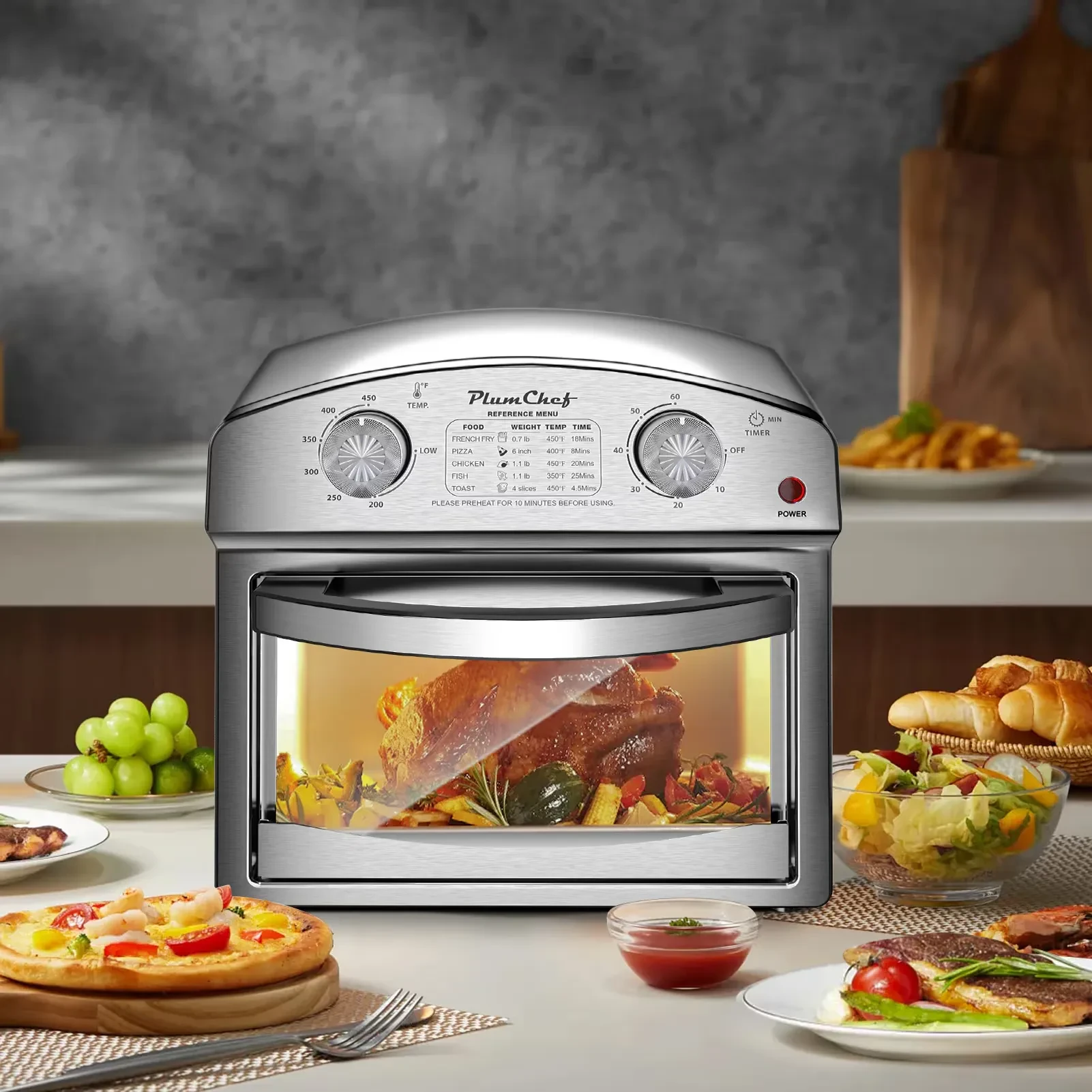 Stainless Steel 12 Liter Air Fryer With Dual Knob Control