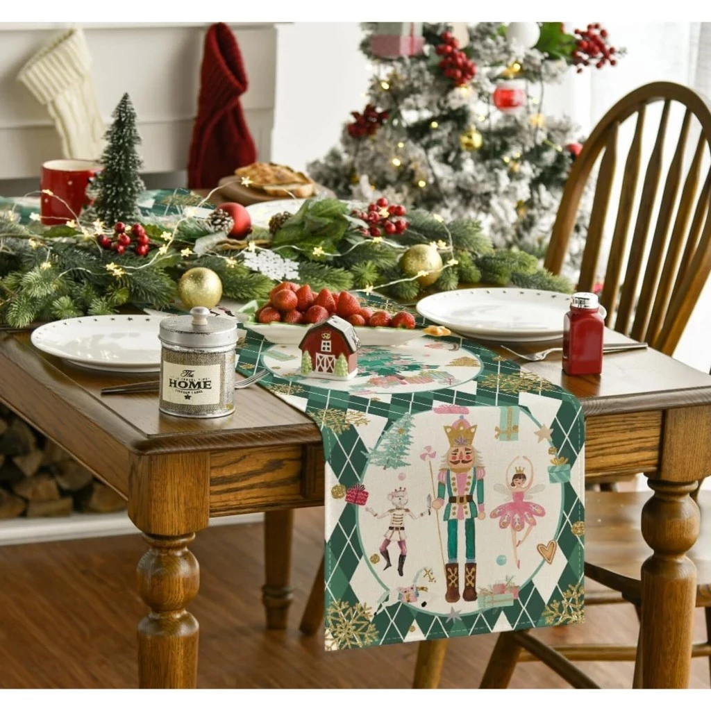 Table Runner Christmas Motif Christmas Nutcracker Cloth Dining Tablecloth
