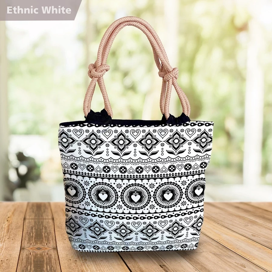 Totebag Batik Printing Ethnic Motif Tribal Tropical Floral Flower White flower