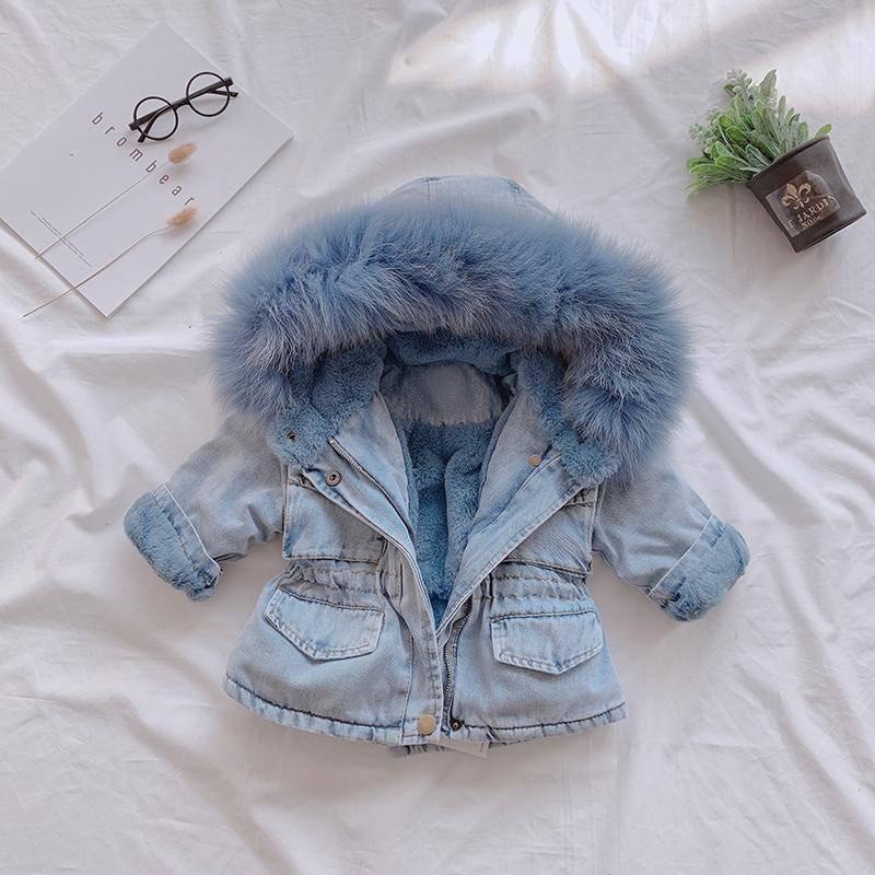 Girls' Denim Plus Velvet Jacket Autumn and Winter