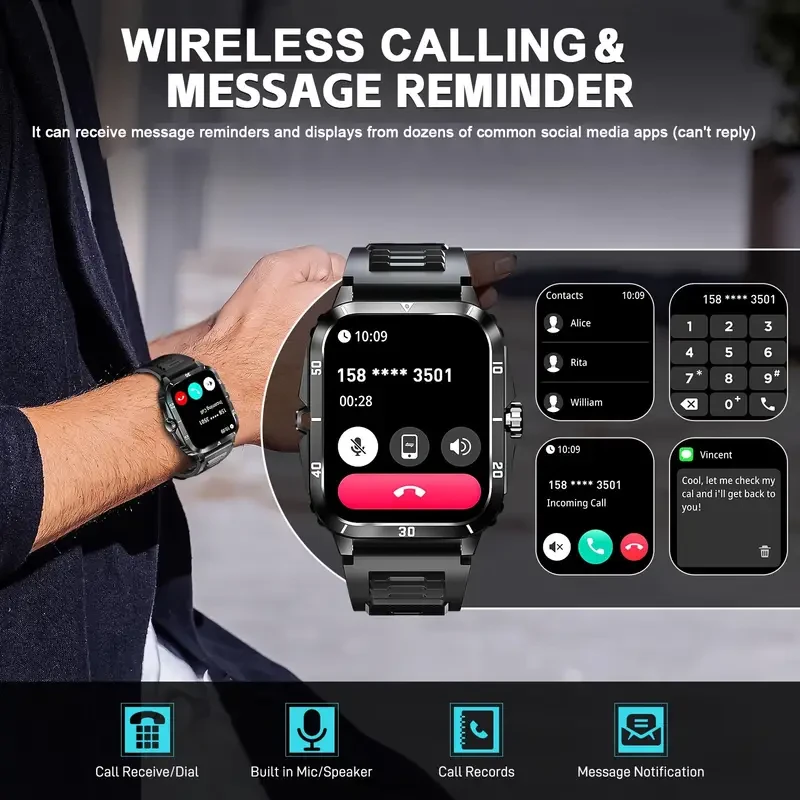 4.98 cm Smart Watch(Answer/Make Call) with 100+ Watch Faces/ 100+Sport Mode/ Music Control/Voice Control/Long Battery Life,430Mah Battery, Smartwatch Compatible for Iphone And Android, Fitness Bracelet Unisex Design for Men And Women
