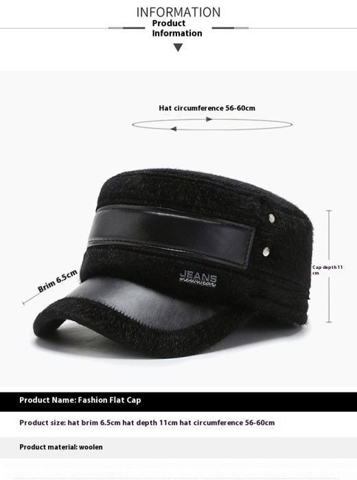 Fleece-lined Earflaps Mink-like Flat-top Cap Leisure Cold-proof Thermal Cotton Hat