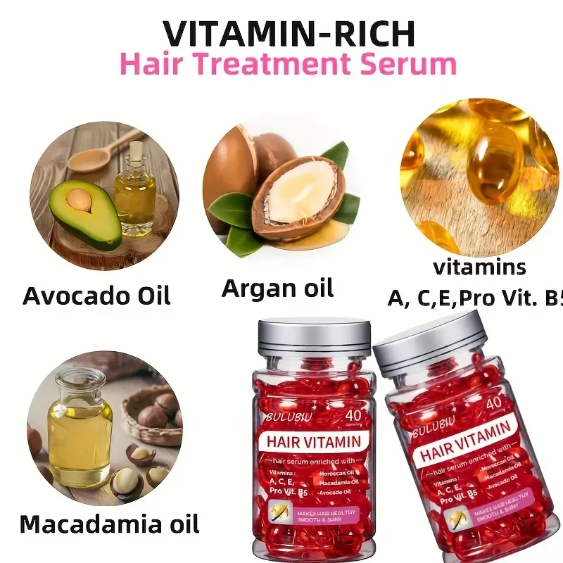 2-Pack Intensive Nourishment Leave-In Hair Conditioner Capsules - Deeply Moisturizing Keratin Serum for Curly & Dry Hair, Locks in Hydration, Reduces Frizz, Enriched with Vitamins A, C, E & B5, Avocado, Jojoba, and Argan Oil for Silky Smooth Hair