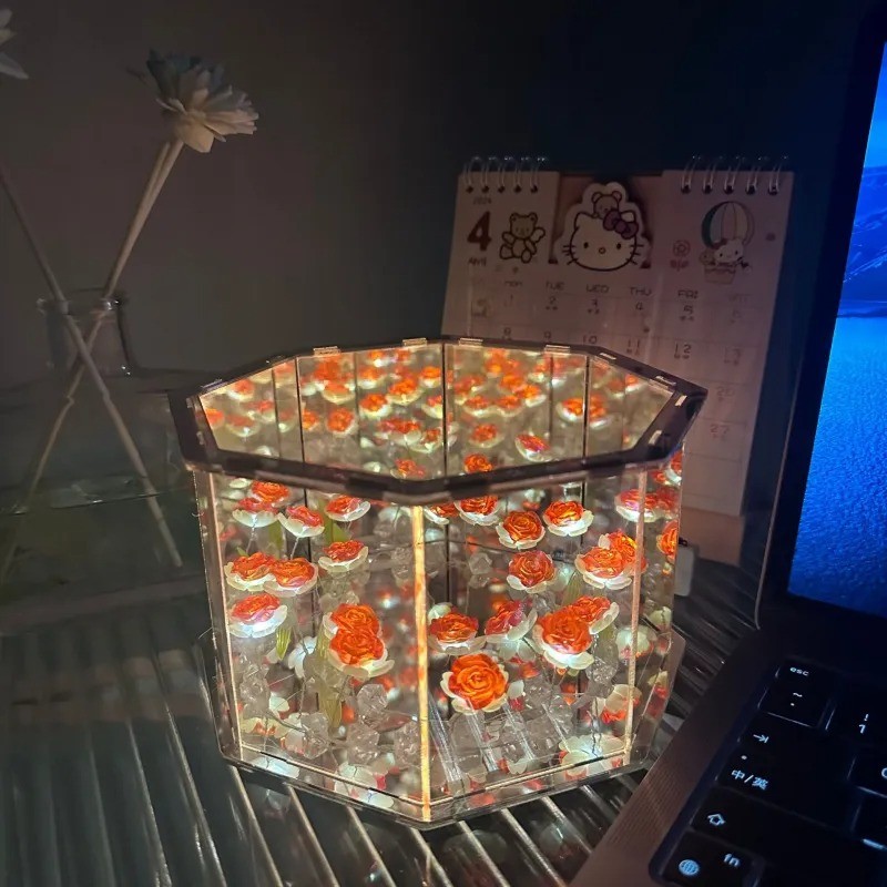 Creative Tulip Rose Octagonal Music Box Night Lamp