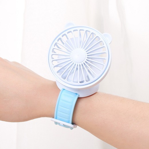 Rechargeable Watch Fan Student Desktop Bear Watch Fan Handheld Mini Fan