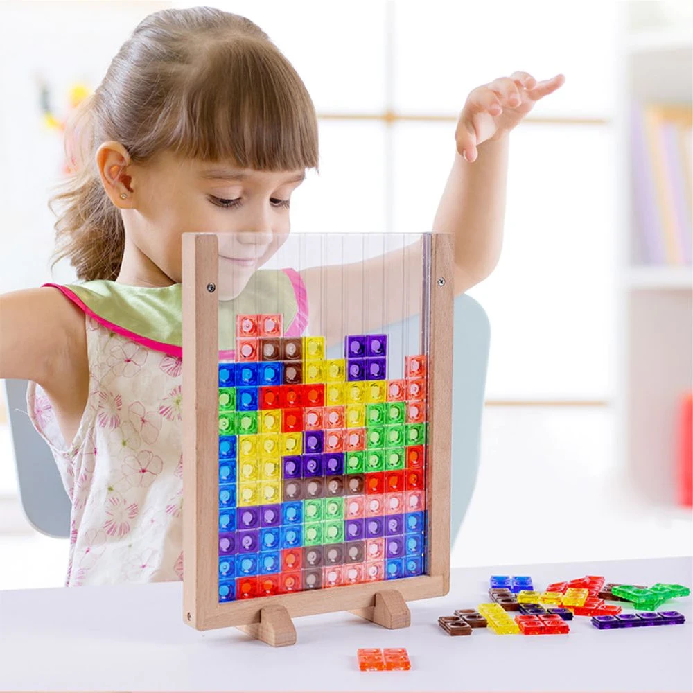 MK115 Educational Toys for Children 4-6 Years Creative 3D Wooden Tetris Board Game | Building Block Puzzle