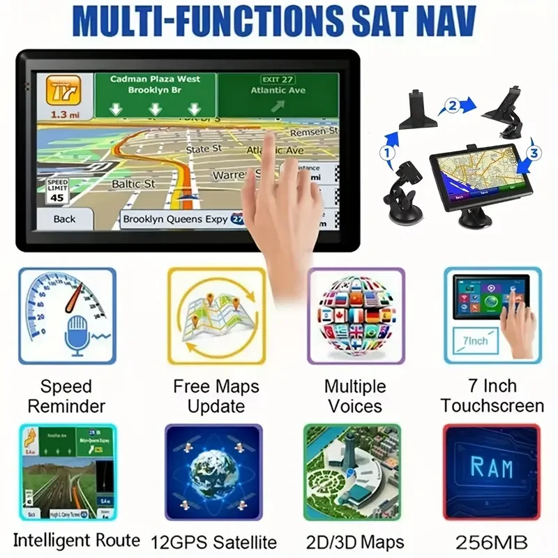 1pc 2024 Touch Screen GPS Navigation Device for Car/Truck, 7" with Spoken Directions, USB Rechargeable (Built-in Lithium Battery 1200mAh), Universal for All Seasons