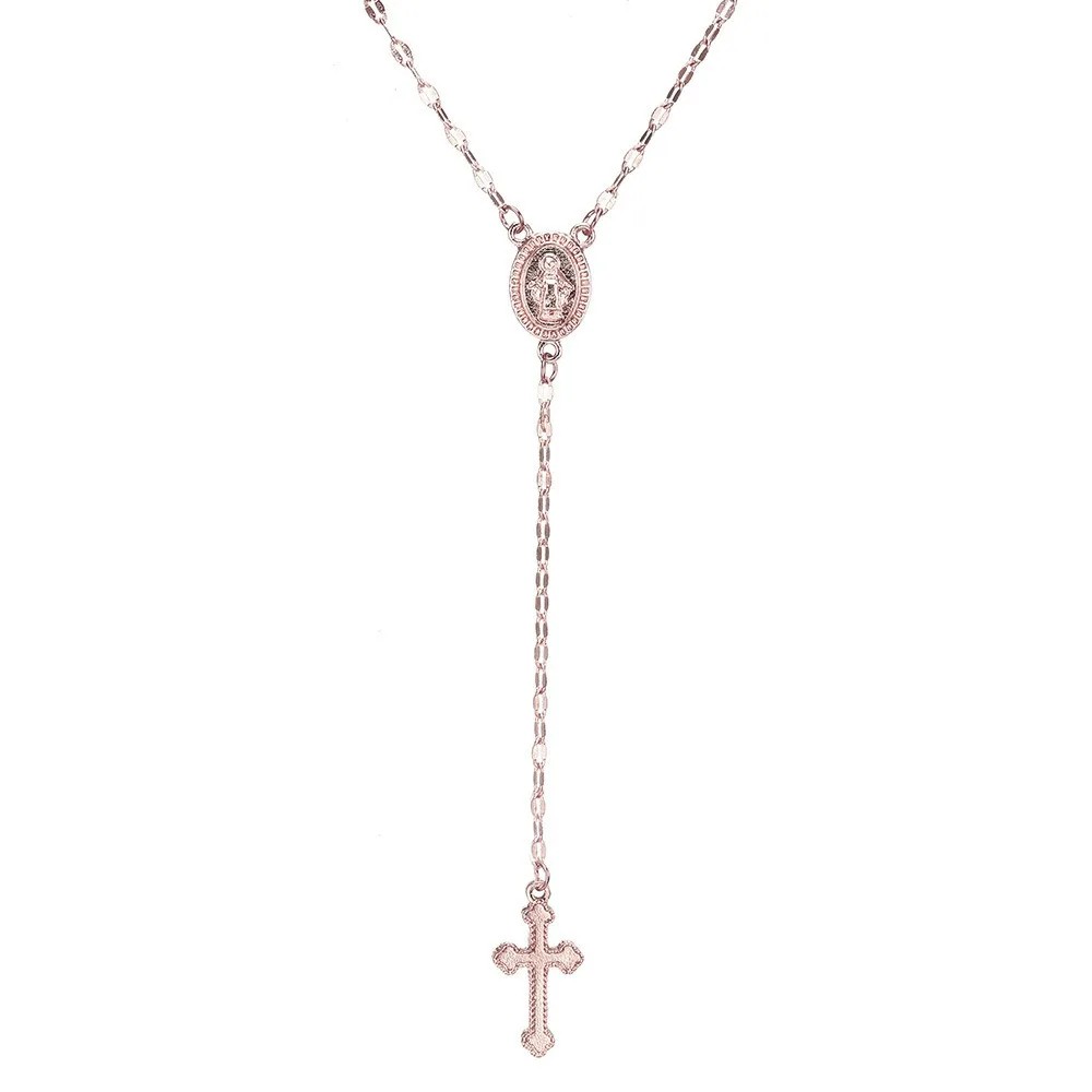 Vintage Christian Cross Bohemia Religious Rosary Pendant Necklace