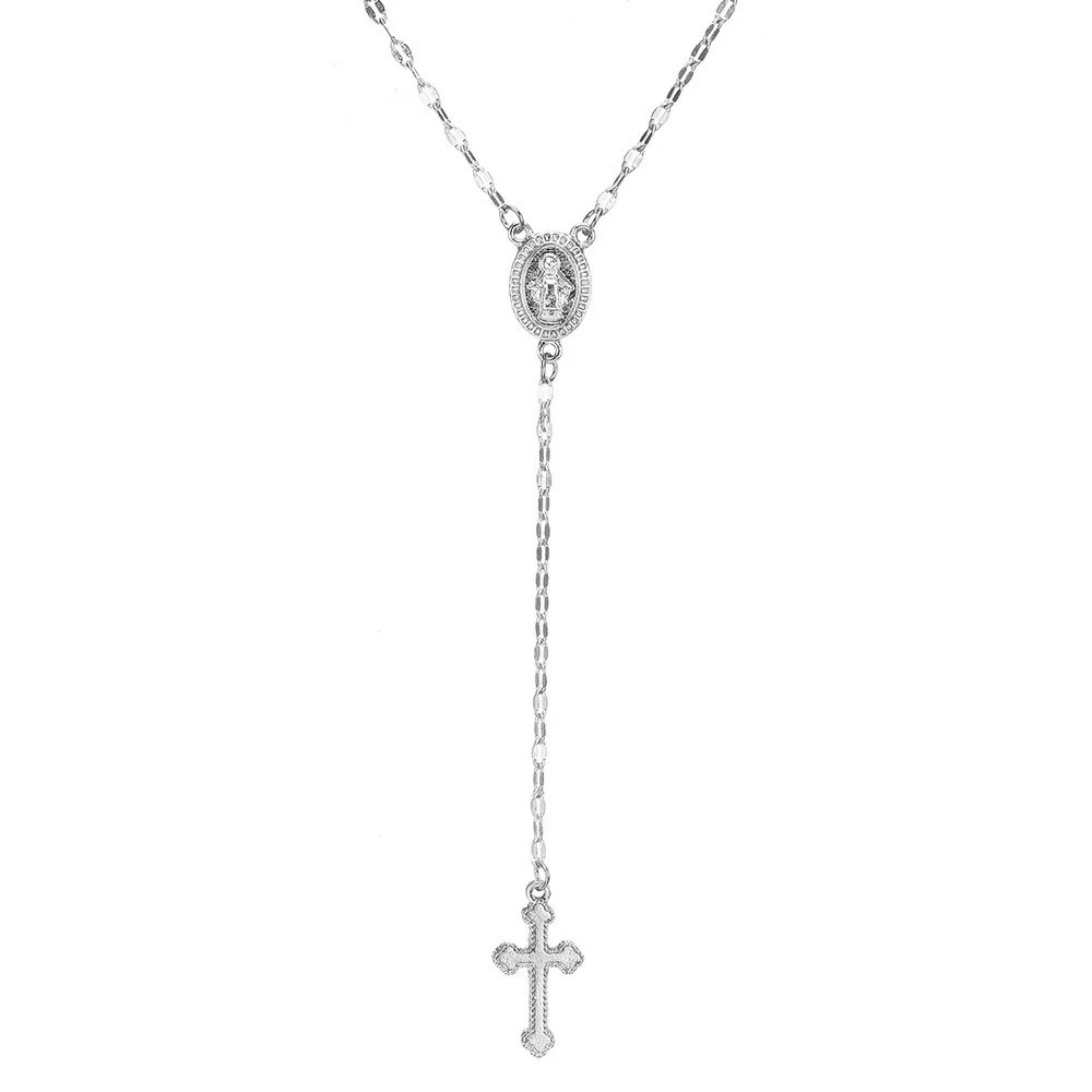 Vintage Christian Cross Bohemia Religious Rosary Pendant Necklace