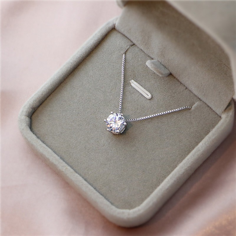 Hot 925 Sterling Silver Plated Single AAA Zircon Clavicle Chain Necklace